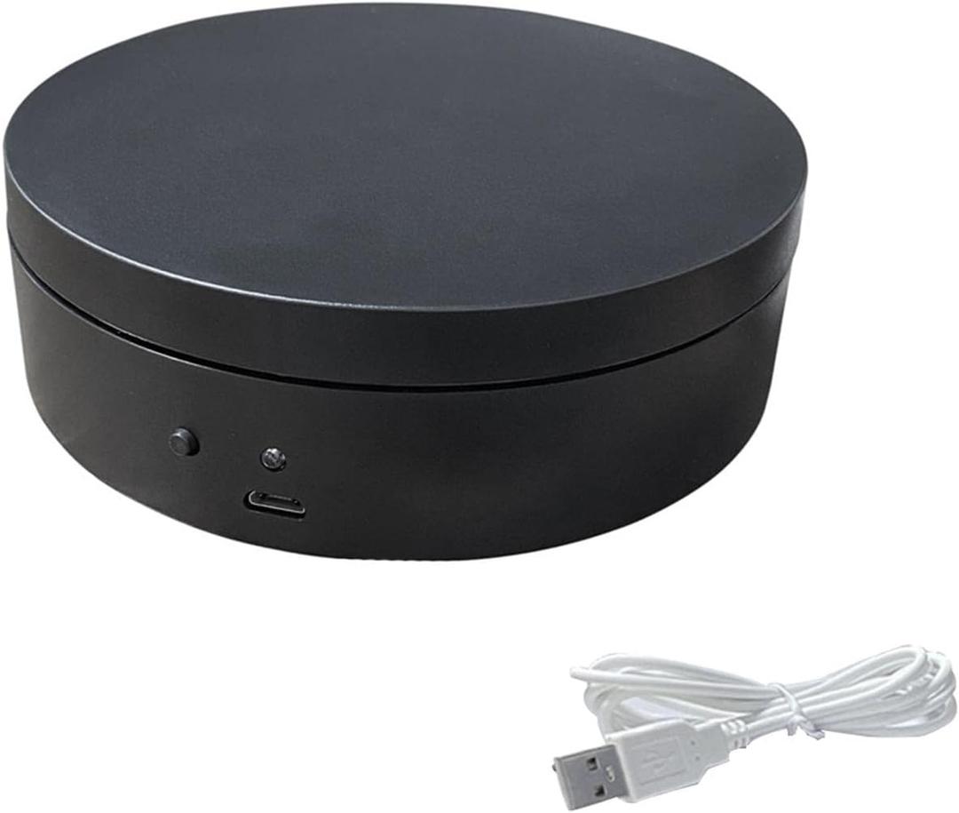 EMVANV Rotating Display Stand, Electric Turntable, 360 Auto, Quiet, USB & Battery Powered, ABS Material, Black
