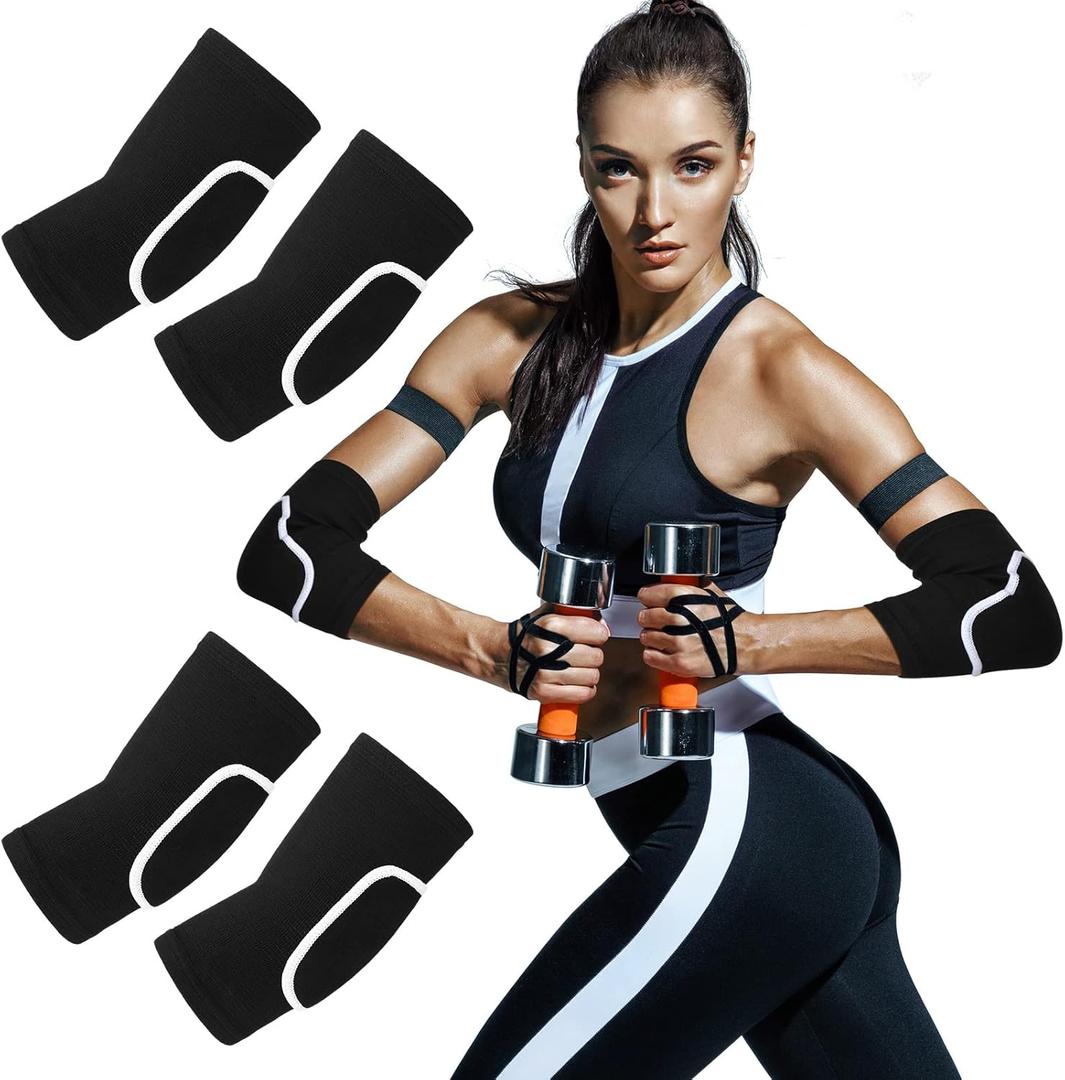 Kathfly 2 Pair Breathable Elbow Support Sponge Elbow Pads Protective Sleeve Volleyball Knee Pads Women Black Protectors Brace Compression Arm Brace Wraps for Men Women Sport