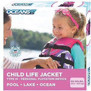 Oceans 7 US Coast Guard Approved Life Jacket for Infant, Kids, Youth, – Type II & III Vest, Personal Flotation Device 15-25 kg