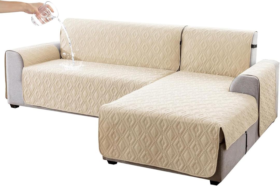 Genina Sectional Couch Covers for Dogs L Shaped Sofa Covers Chaise Lounge Cover Reversible Sofa Cover Sectional Furniture Protector for Pets, Kids (Beige, Large)