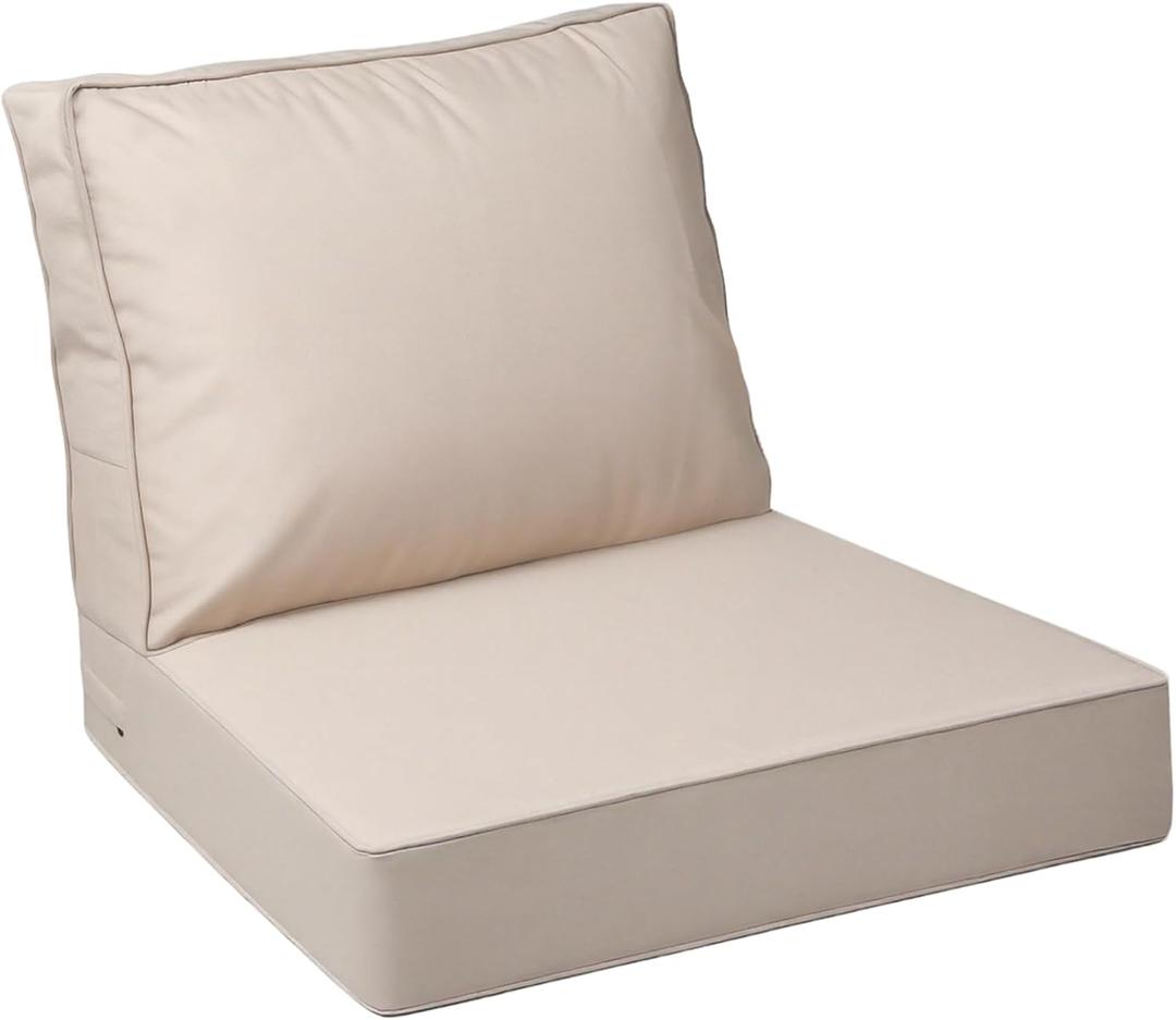 AAAAAcessories Outdoor Deep Seat Cushions with Double Welted Pillow, Waterproof, Fade-Resistant Patio Furniture Replacement Cushions, 24" x 24" x 5" + 24" x 19", Sandstone Beige