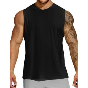 MIER Mens Workout Tank Tops Quick Dry Sleeveless UPF 50+ Muscle Tee Shirts for Athletic Gym Running Swim Beach Training (Medium, Black)