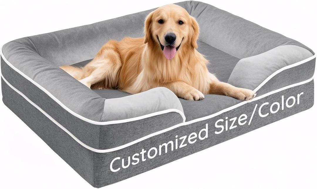 Custom Dog Bed for Small/Medium/Large/Giant Dogs,Waterproof Orthopedic Dog Bed, Supportive Foam Pet Couch Bed with Removable Washable Cover