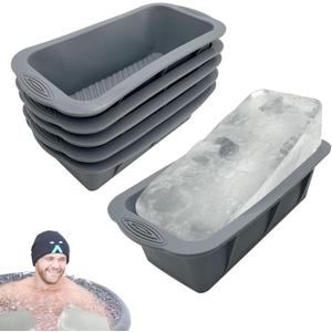 6Pcs Extra Large Ice Block Mold, YINOWON Large Silicone Ice Molds for Ice Bath, Large Ice Cube Molds for Cold Plunge Or Coolers, Ice Tray for Bath (6pcs Gray)