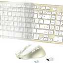 Wireless Keyboard and Mouse, USB Type C Rechargeable Slim Silent Keyboard Mouse, Compact Full-Size Keyboard with Number Pad and Cover for Windows, macOS, PC/Computer/Laptop - Gold