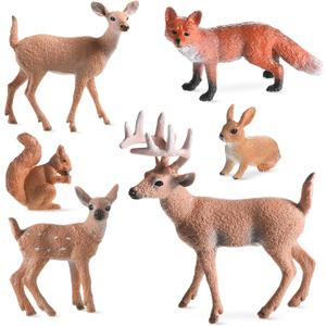 Skylety 6 Pcs Woodland Animals Figures Forest Deer Rabbit Squirrel Figurines Miniature Reindeer Family Woodland Animal Toys Cake Toppers for Wedding Birthday Party Decoration Favors