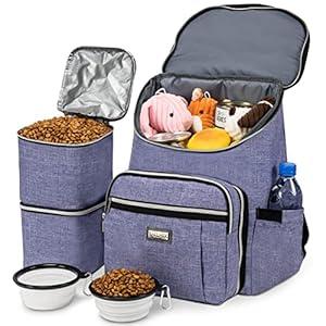 BAGLHER Travel Dog Backpack - Detachable Travel Dog Food Container for Pet Supplies Dog Gear Backpack, Dog Bag for Traveling with 2 Silicone Collapsible Bowls and 2 Food Baskets Purple