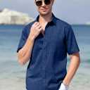 Mens Linen Shirts Short Sleeve Button Down Summer Beach Casual Shirt Regular Fit Untuckit Lightweight Breathable (Blue, S)
