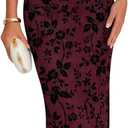 MEROKEETY Women's 2026 Summer Floral Strapless Dress Bodycon Tube Slit Mesh Wedding Guest Cocktail Party Maxi Dresses (Wine, S)