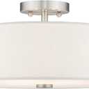 Livex Lighting 51055-91 Meridian Collection 4-Light Semi Flush Mount Ceiling Fixture with Off-White Fabric Hardback Drum Shade, Brushed Nickel, 18"L x 18"W x 8.13"H