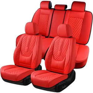Coverado Car Seat Covers, Leatherette Seat Covers Full Set, Luxury Automotive Seat Covers Protector Cover Seat Universal Fit for Most Cars SUV Truck with Lumbar Support(Red)