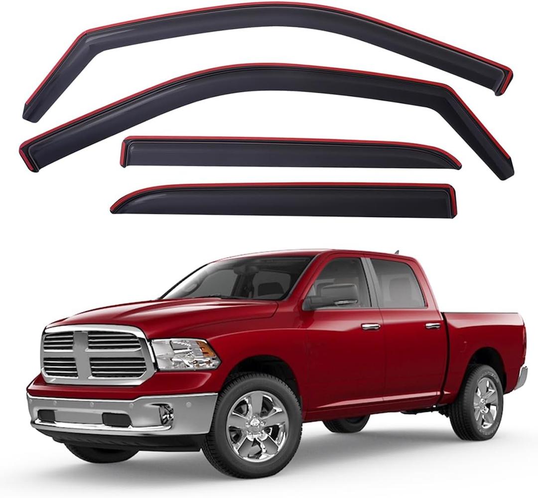 Lightronic Extra Durable Clip-on in-Channel Auto Vent Window Visor, Fits 2009-2018 Dodge Ram 1500 Crew Cab; 2010-2026 Ram 2500/3500 Crew/Mega Cab; 2019-2024 Ram 1500 Classic Crew Cab, Smoke, 4-Pcs