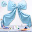 Giant Blue Bow Wall Decor - 24x48 Inch Large Ribbon Garland for Christmas Tree Topper, Wedding Backdrop, Birthday Party, Elegant Coquette Room Decoration