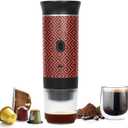 Portable Coffee Maker for Travel, Battery Powered Portable Electric Espresso Machine for Camping, Rechargeable Coffee Maker Self Heating with Ground Coffee & Capsule for RV, Hiking (Red mix Black)