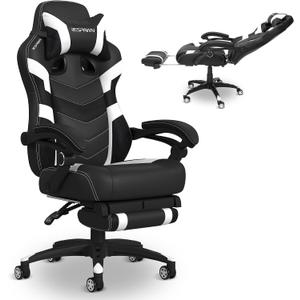 Respawn 110 Pro Ergonomic Gaming Chair with Footrest for Adults - Comfortable Office Gaming Recliner with Lumbar Support and Headrest, Racing Style Video Game Chairs for Computer Gamer - White
