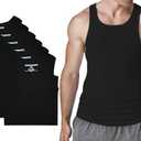 Different Touch 6 Pack Men's Big and Tall Muscle Ribbed Tank Tops A-Shirts Underwear Shirts 6X-Large Big Tall