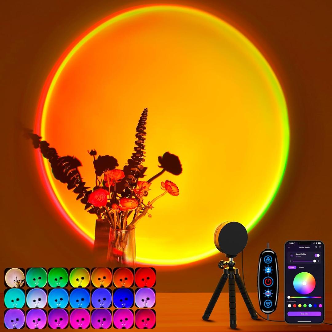 XEBKOR Sunset Lamp Projector Multicolor Changing LED Projection Lamp,Switch Button and APP Control 360 Degree Rotation Sunlight Lamp for Bedroom, Photography, Party, Tiktok Live, Room Decor