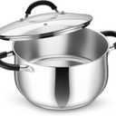 P&P CHEF Stainless Steel Stock Pot, 6 Qt Cooking Soup Pot with Visible Lid for Pasta, Tri-Ply Bottom & Dual Heatproof Handles, For Induction Gas All Stoves, Non-Toxic & Dishwasher Safe