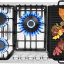 30 Inch Bulit-In Gas Cooktop with Griddle, 5 Italy SABAF Powerful Burners Over 92% High Efficiency, Max 48300BTU Gas Stove Top, 304 Stainless Steel Panel, NG/LPG Convertible, CSA Certified