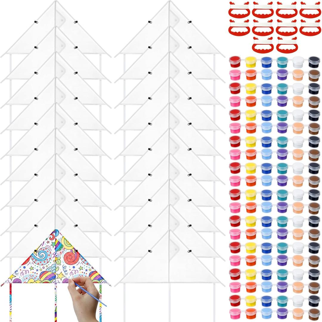 Syhood 20 Pcs DIY Blank Kite for Kids Adults - Easy to Fly Triangle Kites to Paint, 20 Inch Kite Making Kit Bulk with String & Paint Brushes for Beach, Party Favors, Craft, Family Outdoor Activities