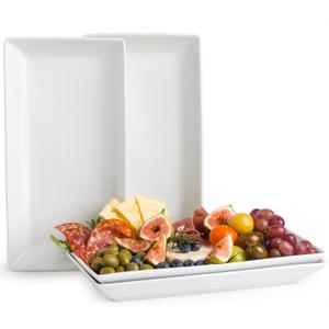 YHOSSEUN Porcelain Serving Platters Rectangular Trays White Serving Platters for Party, Stackable Serving Plates Set of 4, 12 inch