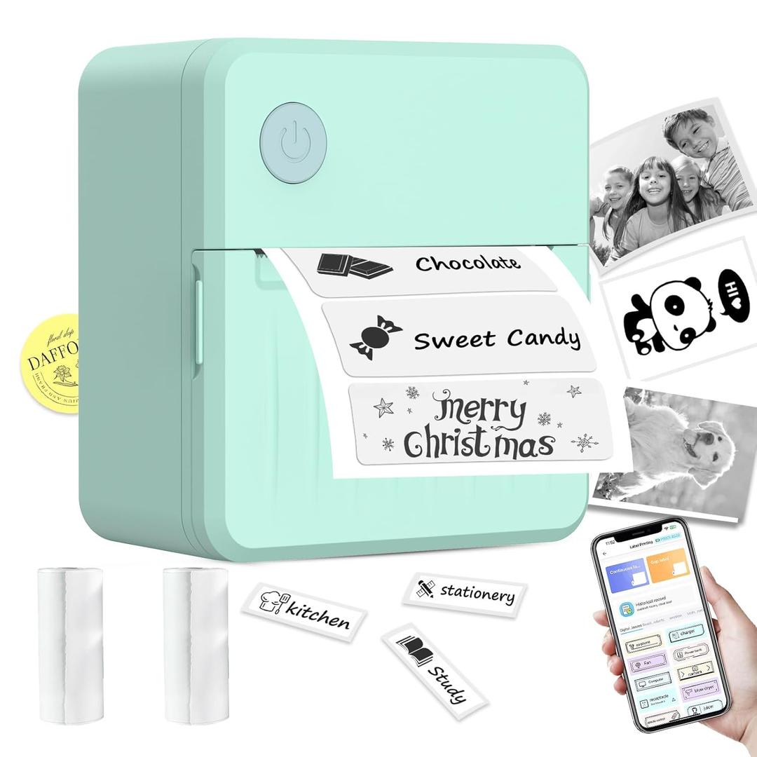 Rotema Label Maker Machine with Tape – Bluetooth Thermal Label Printer, Label Maker Machine, Mini Sticker Maker for Home, Office, School & Small Business, Includes 2 Rolls of Label Paper