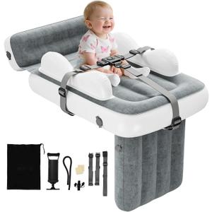 Inflatable Toddler Airplane Bed with Storage Bag - Lightweight Airplane Seat Extender for Kids - Inflatable Toddlers Air Mattress & Portable Kids Travel Bed with Hand Pump & Safety Belt