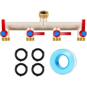 Upgraded Brass Garden Hose Splitter 4 Way Heavy Duty with Extension Handle | 3/4" Outdoor Faucet Splitter Water Spigot Splitter with Individual On/Off Valve