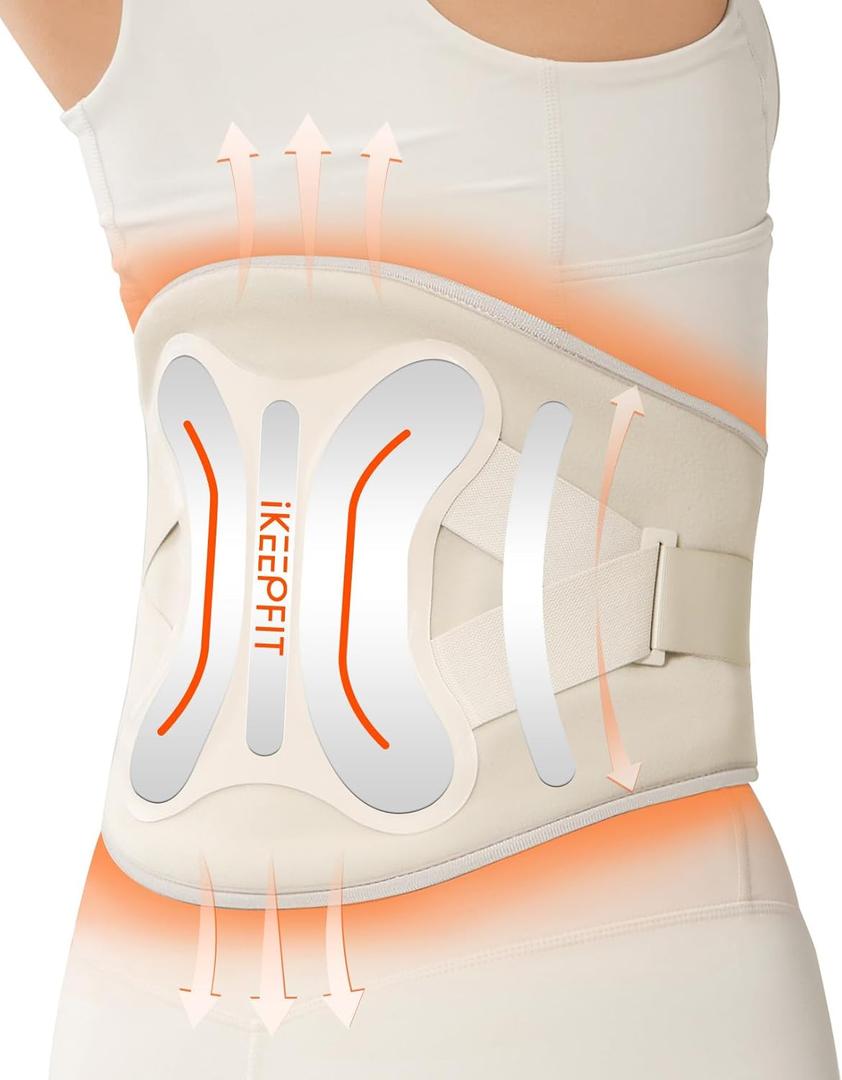 IKEEPFIT Cordless Heating Pad with Massager for Back Pain Relief: MAXwarm 4.0, Portable Heated Back Brace with Lumbar Support for Sciatica, Large 8000mAh Battery, Christmas Gift for Women Men 70" (Beige)
