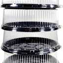 PACTOGO 16" Round Black Plastic Cater Trays with Clear Dome Lids - Disposable Stackable Serving Platters for Parties, Holidays, Events, and Buffet (Pack of 25 Sets)