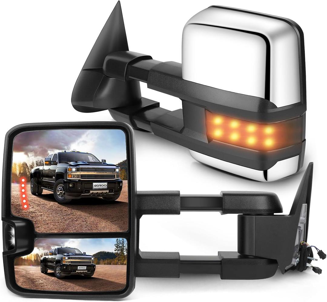 SCITOO Tow Mirrors for 88-98 for Chevy for GMC C/K 1500 2500 3500 Pair Set
1992-1999 for GMC C/K 1500 2500 for Suburban Tahoe Yukon with Power Chrome Smoke Led Signals Left and Right Side Mirrors