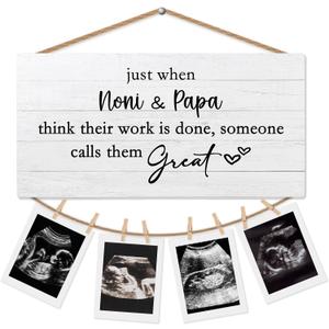 2 x New Baby Grandma Grandpa Gifts Picture Frame Photo Holder for Wall, Pregnancy Announcement Gifts for First Grandparents from Grandkids Granddaughter, Ultrasound Decorative Hanging Photo Display (Noni & Papa)