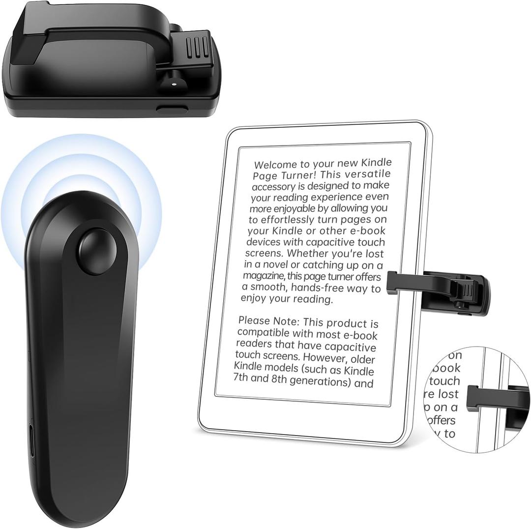First No Text Blocking Remote Control Page Turner for Kindle Paperwhite,Silent Clicker Page Turner,Kindle Accessories for iPad/Tablets(Just Reading),Camera & Selfie Shutter