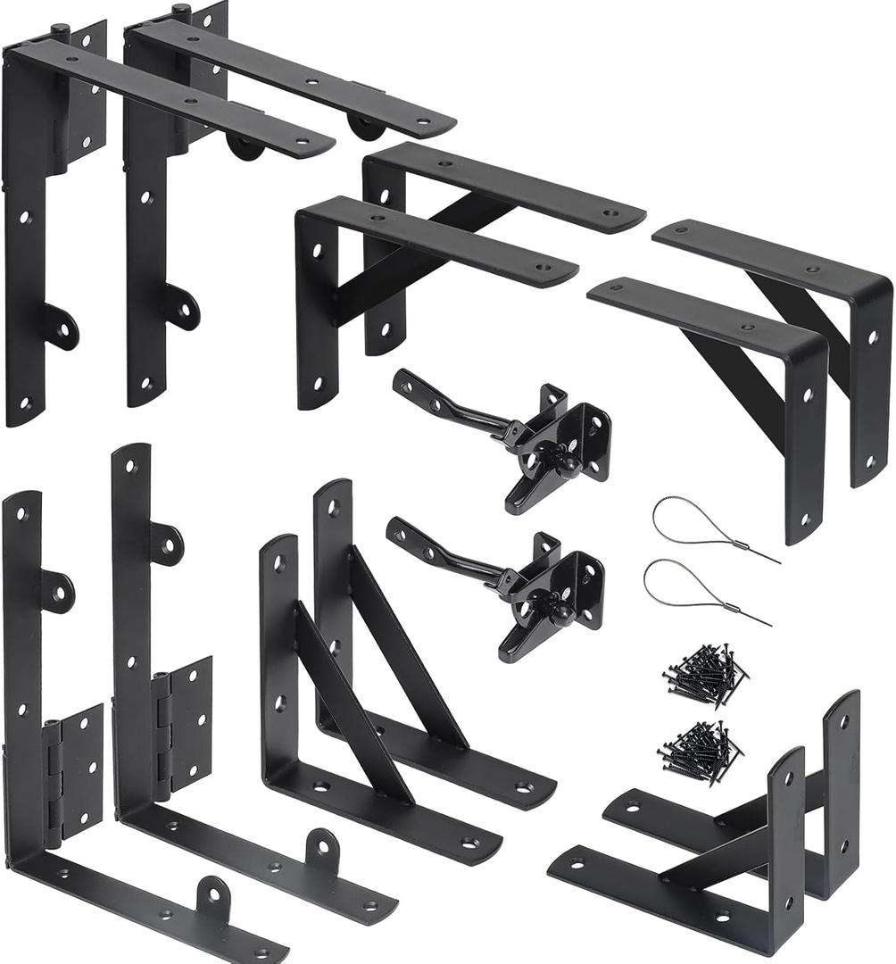 2 Sets Anti Sag Gate Kit Heavy Duty No Sag Kit Gate Corner Brace Bracket for Wooden Fence Gate with Self-Locking Gate Latch (Double Door Set)