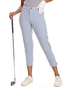 M MOTEEPI Womens Golf Pants with Pockets Ankle Length Pants for Women Quick Dry Women's Travel Pants Lightweight Athletic Work Pants Light Grey Size 14