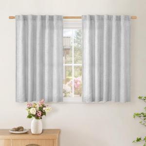 BGment Light Grey Linen Curtains 36 Inch Length for Kitchen Cafe Window - Short Semi Sheer Drapes Light Filtering with Rod Pocket Back Tab for Bedroom Bathroom, 2 Panels, 42 Inch Wide Each Panel