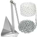 Boat Anchor Kit Galvanized Steel Delta Anchor, HT G4 Short-Link Marine Chain, 3-Strand Nylon Rope, Swivel Connector for Boat Fishing, Sailing 18 20 21 22 23 24 25 26 27 28 32 35 38 FT Boats, Size: 18 lb Galvanized Anchor+1/4"Chain 15'+1/2"Rope200'