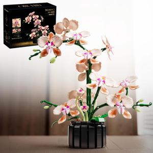 Artificial Orchid Flower Building Block Set with Vase 866pcs, Compatible with Lego Botanical Plant Floral Model Kits, Home Office Decor, Gift for Mother's Day, Anniversary, Birthday for Adults Teens