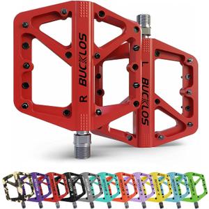 BUCKLOS Mountain Bike Pedals MTB Pedals Flat, Adult Bicycle Road Bike Large Platform Nylon Non-Slip Pedal for Gravel Bike/Hybrid Bike 9/16" (red)