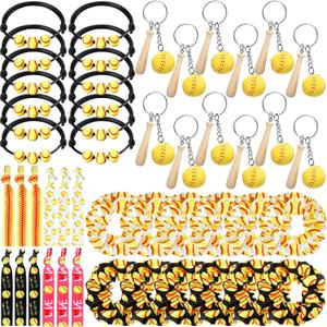 Jexine 48 Pcs Softball Party Favors Set Including 12 Keychains 12 Hair Ties 12 Hair Scrunchies and 12 Charm Bracelets Softball Gifts for Women Team Sports Birthday Party Supplies Decoration