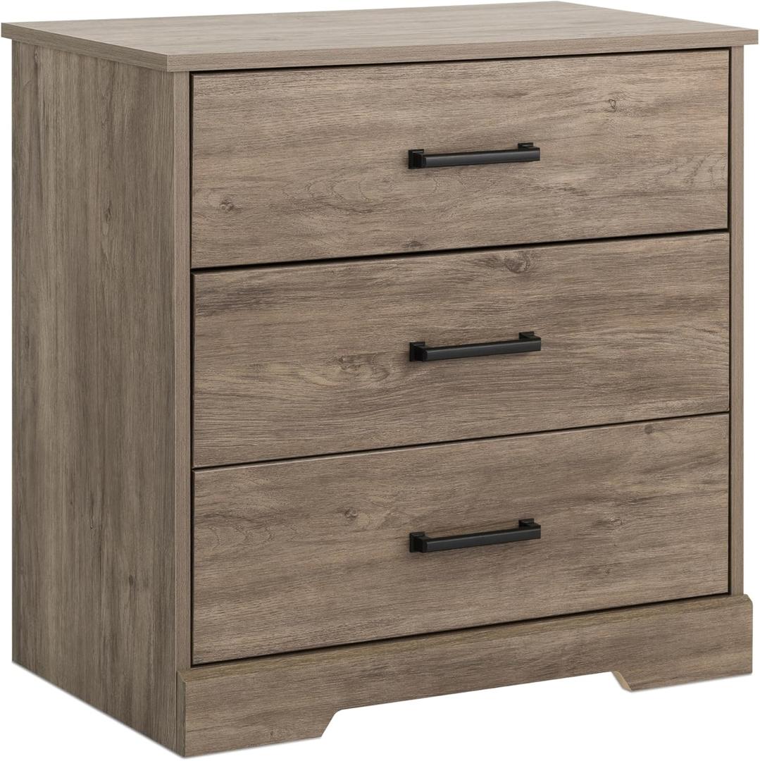 Prepac Rustic Ridge Farmhouse Nightstand Bedside Table, Brown Nightstand for Bedroom, End Table with 3 Drawers 16.25"D x 27.5"W x 26.75"H