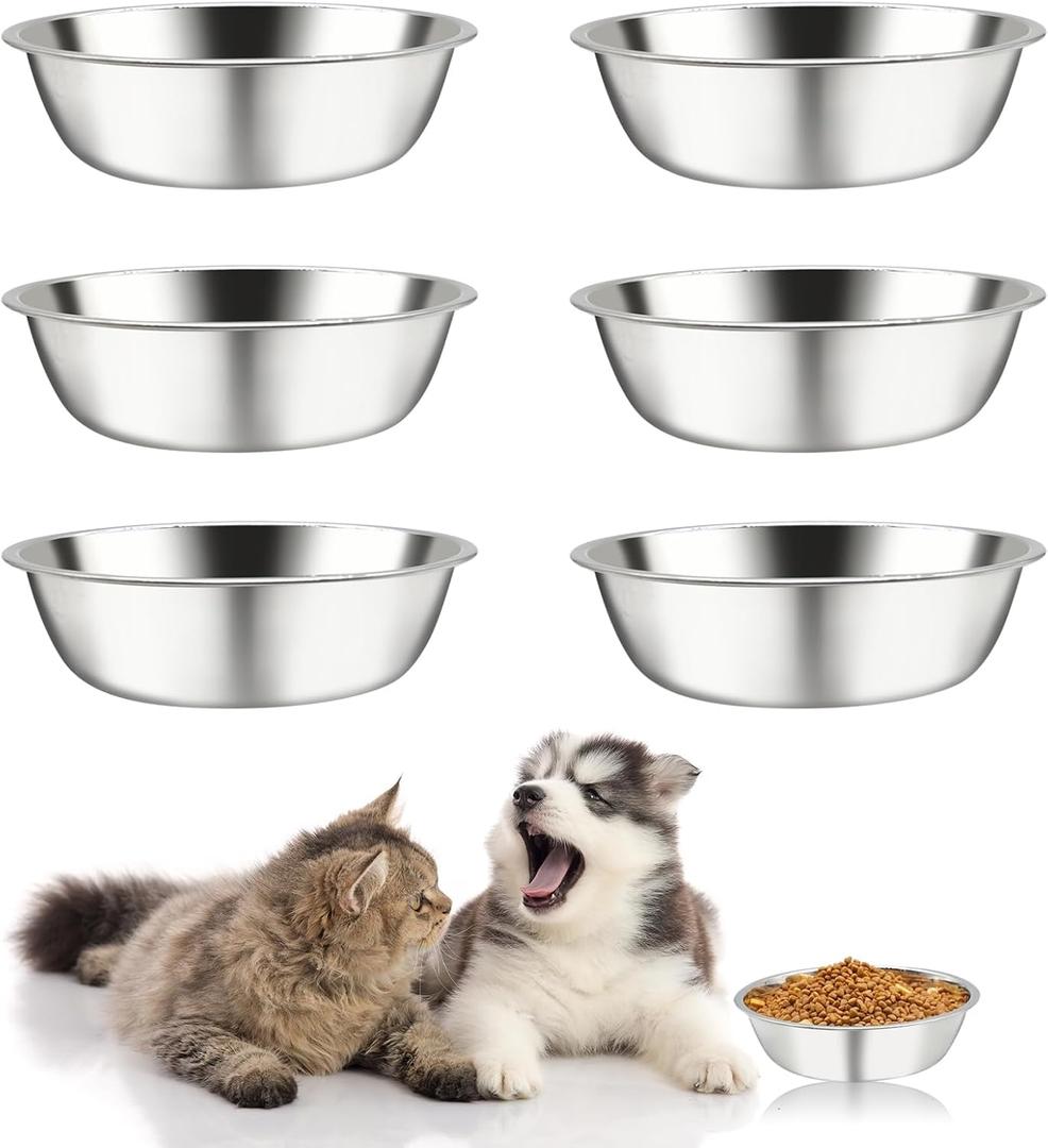 Kathson 6 PCS Stainless Steel Dog Bowls, Replacement Metal Pet Puppy Food Water Bowl Set Suit for Indoor, Travel, Kennel, Dog Feeding Dishes for Small, Medium, Large Dogs, Dishwasher Safe (6.9 Inch)