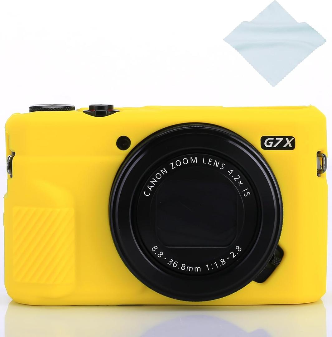 G7X / G7X Mark II Camera Silicone Case, Ultra Thin Lightweight Rubber Soft Silicone Case Bag Cover for Canon PowerShot G7X / G7X Mark II with Microfiber Cloth - Yellow