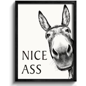 Heiple Framed Bathroom Art Wall Decor Farmhouse Home Decor Sets Vintage Funny Signs (11"x14" Black Framed, Donkey)