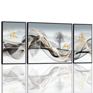 Abstract Wall Art - Large Black and Gold Room Decor Modern Luxury Wall Art for Living Room Large Canvas Art for Master Bedroom Living Room Office Wall Decor Framed Artwork for Walls Set of 3 Wall Art