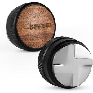 MHW-3BOMBER Espresso Coffee Distributor 53.35mm, Espresso Distribution Tool with Wooden Lid, Adjustable Height Coffee Leveler with Non-slip for 54mm Portafilters, Espresso Accessories T6091L4