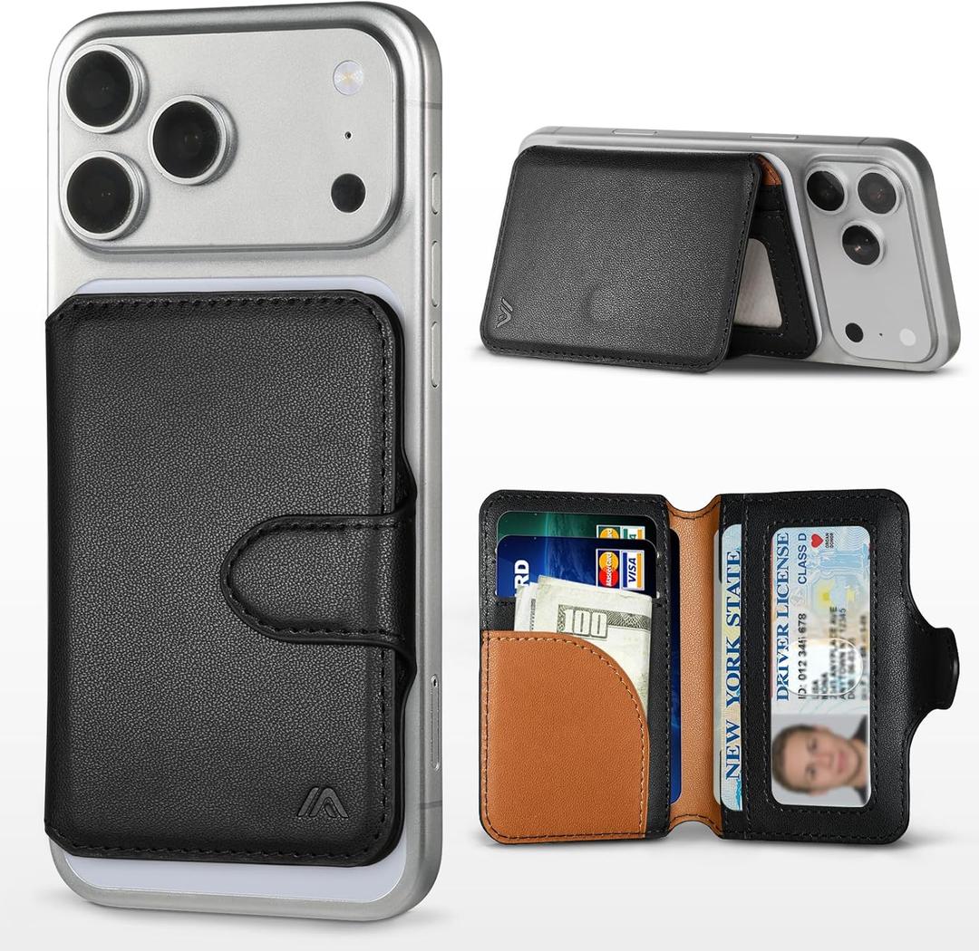 For MagSafe Wallet, Magnetic Phone Wallet RFID Blocking, Slim 5-8 Card Holder with Cash Slot & Clear ID Window, Minimalist Mag Safe Wallets for iPhone 17/16/15/14/13/12 Series, Midnight Black