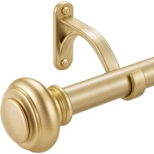 72-144 Inches Curtain Rods for Window, Vimayta 1 Inch Diameter Drapery Rod with Resin Finials, Ideal Adjustable Heavy Duty Single Curtains Rod for Bedroom, Living Room Decoration, Warm Gold