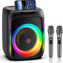 Karaoke Machine with 2 Wireless Microphones, Bluetooth Karaoke Speaker for Party, Wireless Mics, Upgraded DSP Dual HD Stereo Sound, Support TWS/TF/USB (T16-T)