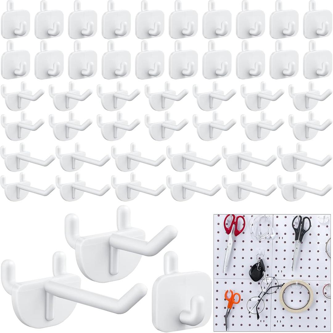 Roowest 84 Pcs Pegboard Hooks Plastic Straight Hook Fits 1/4" Pegboards Accessories Multiple Size Peg Board Hooks for Craft Storage Tool Room Kitchen Garage Organizer Tools Display (White)